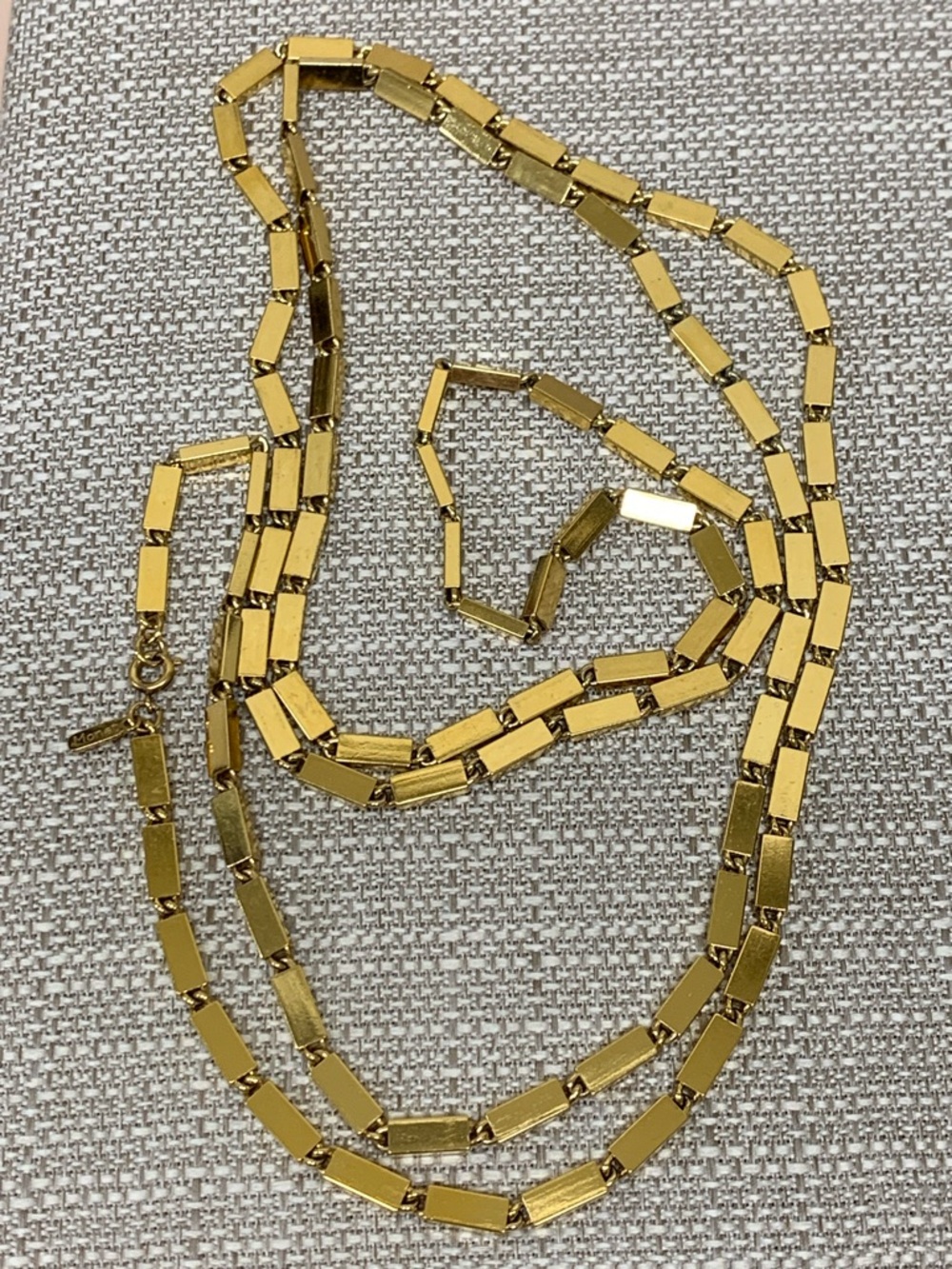 MONET Vintage Gold Plated Rectangular Link Chain 54”Long Necklace - Picture 7 of 8